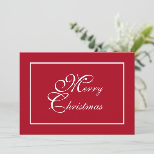 Elegant script gepersonaliseerde rode kerst feestdagenkaart (Staand voorkant)