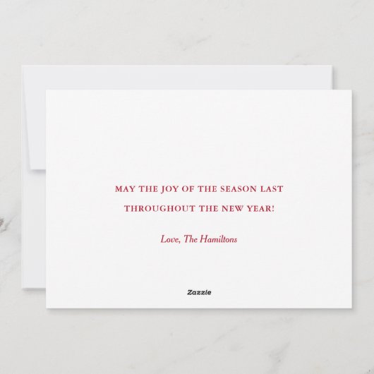 Elegant script gepersonaliseerde rode kerst feestdagenkaart (Achterkant)