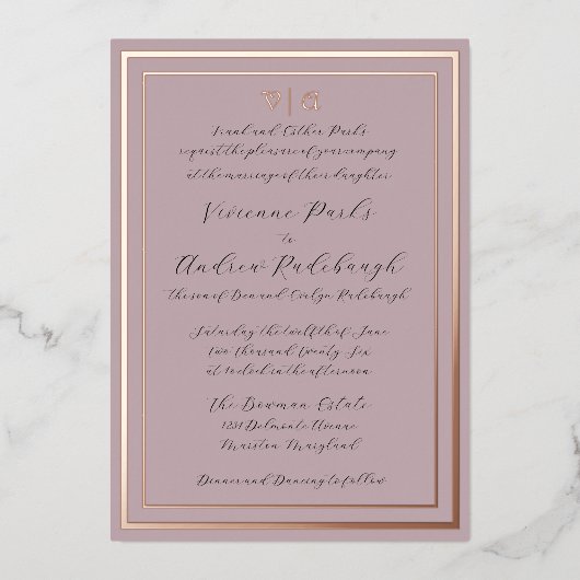Elegant Script gepolijst lavendel Folie Uitnodiging (Voorkant)