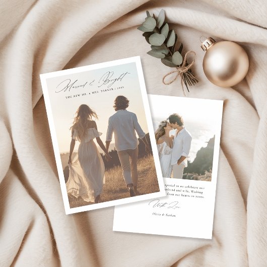 Elegant script Getrouwd en heldere kerstfoto Feestdagenkaart