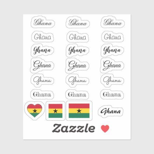 Elegant script Ghana & Ghanese vlag / naam Set Sticker (Vel)