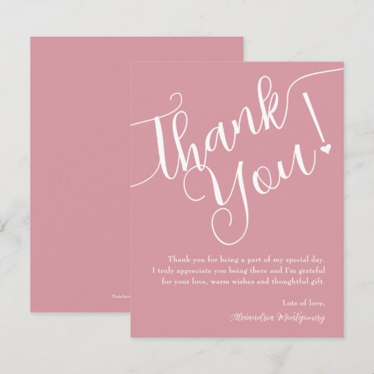 Elegant Script Girl Baby shower Roze Bedankkaart (Voorkant / Achterkant)