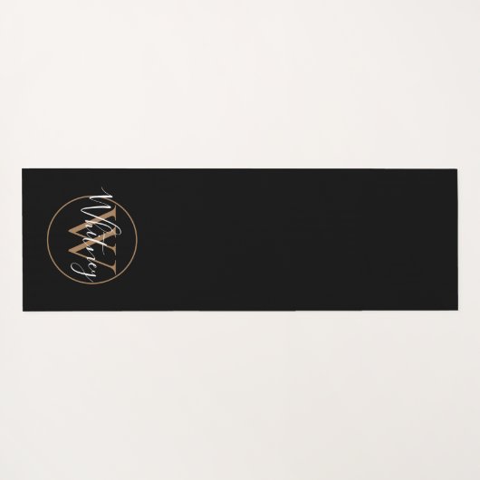 Elegant Script Girly Black Gold Monogram Yoga Mat (Achterkant (horizontaal))