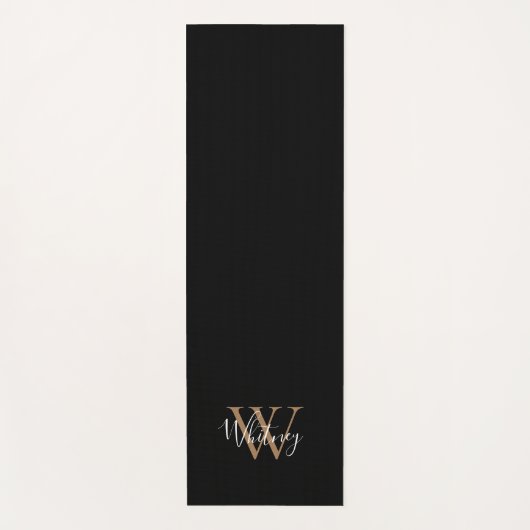 Elegant Script Girly Black Gold Monogram Yoga Mat (Voorkant)
