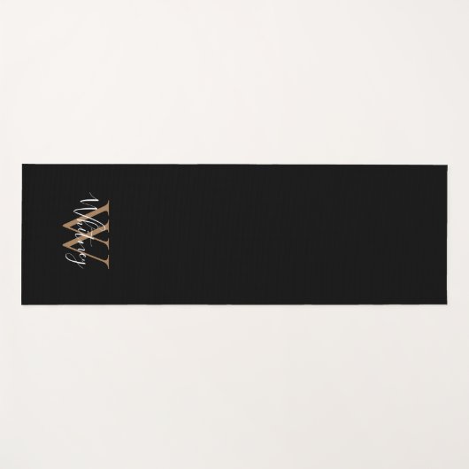 Elegant Script Girly Black Gold Monogram Yoga Mat (Voorkant (horizontaal))