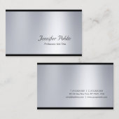 Elegant Script Glamor Silver Modern Plain Luxury Visitekaartje (Voorkant / Achterkant)