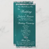 Elegant Script & Glitter - Blauwgroen bruiloft Programmakaart (Voorkant / Achterkant)