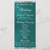 Elegant Script & Glitter - Blauwgroen bruiloft Programmakaart (Voorkant)