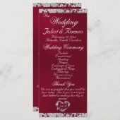 Elegant Script & Glitter - Bourgondische bruiloft Programmakaart (Voorkant / Achterkant)