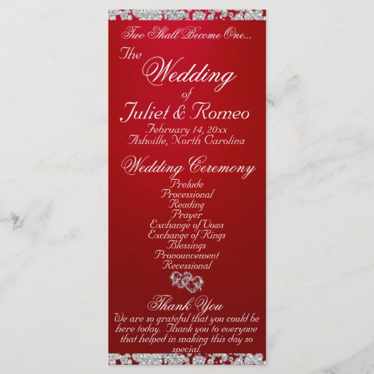 Elegant Script & Glitter - Crimson Wedding Programmakaart (Voorkant)