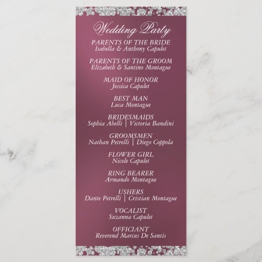Elegant Script & Glitter - Lavendel Wedding Programmakaart (Achterkant)