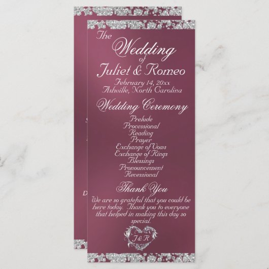 Elegant Script & Glitter - Lavendel Wedding Programmakaart (Voorkant / Achterkant)
