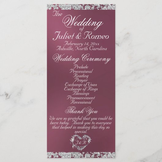 Elegant Script & Glitter - Lavendel Wedding Programmakaart (Voorkant)