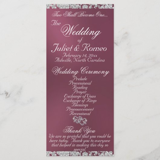 Elegant Script & Glitter - Lavendel Wedding Programmakaart (Voorkant)