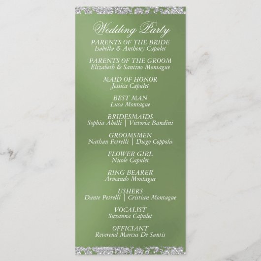 Elegant Script & Glitter - Sage Wedding Programmakaart (Achterkant)