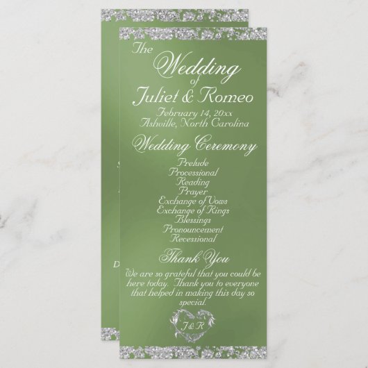 Elegant Script & Glitter - Sage Wedding Programmakaart (Voorkant / Achterkant)