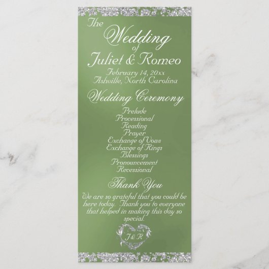 Elegant Script & Glitter - Sage Wedding Programmakaart (Voorkant)