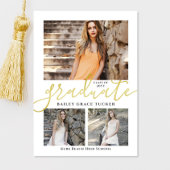 Elegant Script Gold 3-Photo Collage Afstuderen Aankondiging