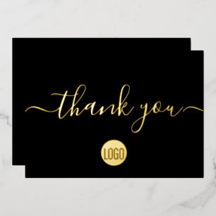 Elegant Script Gold Black Business logo website Folie Feestdagenkaart