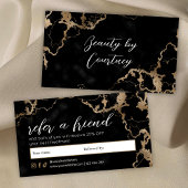 Elegant Script Gold & Black Marble Beauty Salon Aanbevelingskaartje