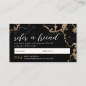 Elegant Script Gold & Black Marble Beauty Salon Aanbevelingskaartje (Voorkant)