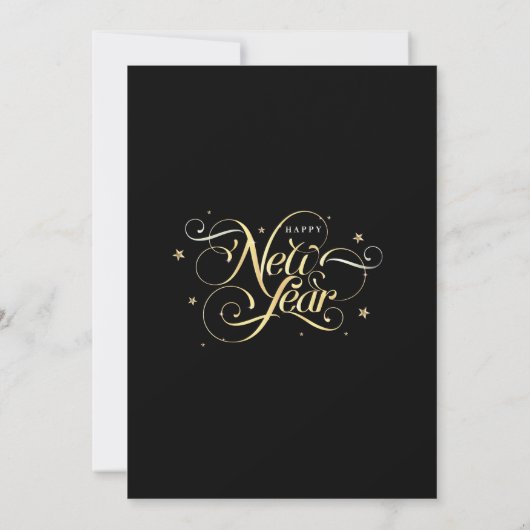 Elegant script Gold Black New Years Eve Kaart (Achterkant)