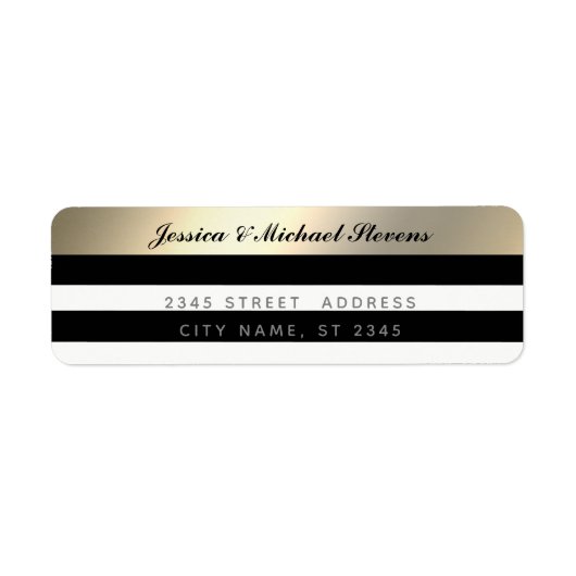 Elegant script gold black/white strebijtbruiloft etiket (Voorkant)
