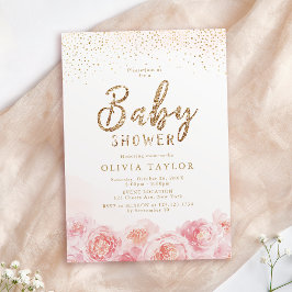 Elegant script gold & blush baby shower kaart