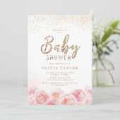 Elegant script gold & blush baby shower kaart (Staand voorkant)