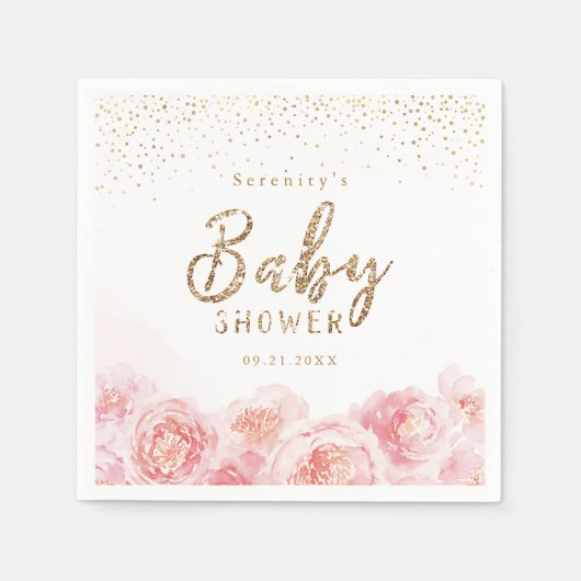 Elegant script gold & blush baby shower servet (Voorkant)