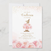Elegant script gold & blush floral 1e verjaardag kaart (Voorkant)