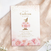 Elegant script gold & blush floral 1e verjaardag kaart