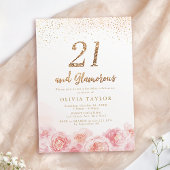 Elegant script gold & blush floral 21st jarig kaart