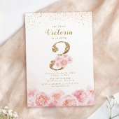 Elegant script gold & blush floral 3rd jarig kaart
