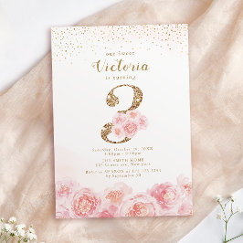 Elegant script gold & blush floral 3rd jarig kaart