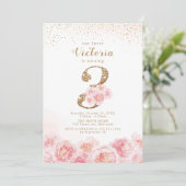 Elegant script gold & blush floral 3rd jarig kaart (Staand voorkant)