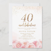 Elegant script gold & blush floral 40th jarig kaart (Voorkant)