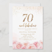 Elegant script gold & blush floral 70th jarig kaart (Voorkant)