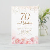 Elegant script gold & blush floral 70th jarig kaart (Staand voorkant)