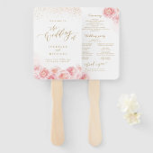 Elegant script gold & blush floral bruiloft progra handwaaier (Voorkant en achterkant)