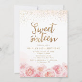 Elegant script gold & blush floral lief zestien kaart (Voorkant)