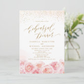 Elegant script gold blush floral reheardiner kaart (Staand voorkant)