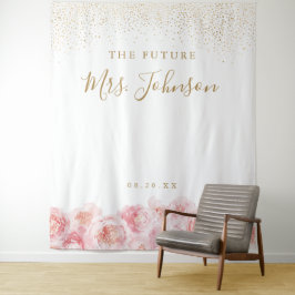 Elegant Script gold & blush floral vrijgezellenfee Wandkleed