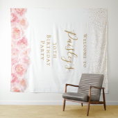 Elegant Script gold & blush florale verjaardagsfee Wandkleed (In Situ (horizontaal))