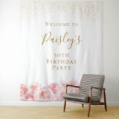 Elegant Script gold & blush florale verjaardagsfee Wandkleed (In situ)