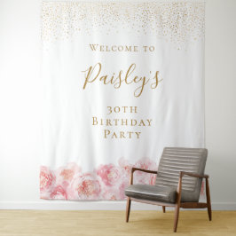Elegant Script gold & blush florale verjaardagsfee Wandkleed