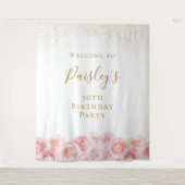 Elegant Script gold & blush florale verjaardagsfee Wandkleed (Voorkant)