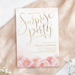 Elegant script Gold blush florale verrassing verja Kaart<br><div class="desc">Modern chic "verrassing party" script,  trendy faux goudglitter en wazige roze waterverf floral design,  elegant en stijlvol,  geweldige verrassende uitnodiging voor volwassenen voor elke leeftijd.</div>