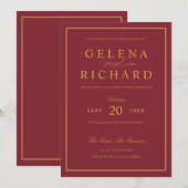Elegant Script Gold Border Burgundy Wedding Kaart (Voorkant / Achterkant)