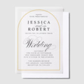 Elegant Script Gold Border Wedding Arch Vellum Uitnodigingen (Offset)